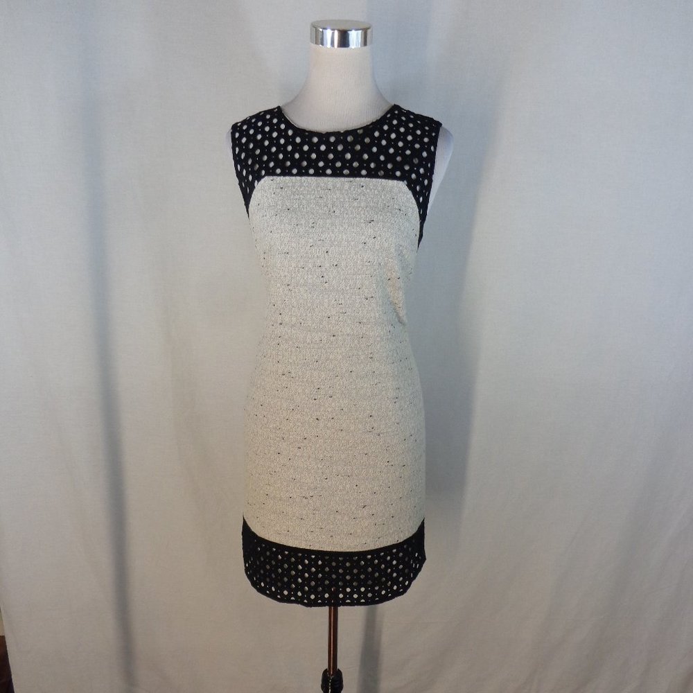 Ann Taylor women SZ 10 Tweed Sleeveless Sheath Career Dress eyelet accents